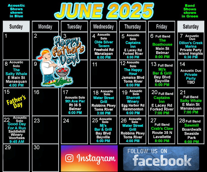 June Live Music in Ocean Monmouth County NJ