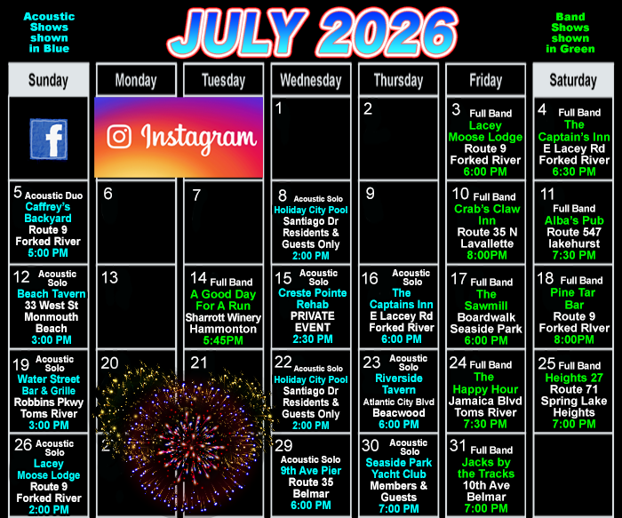 July Live Music in Ocean Monmouth County NJ