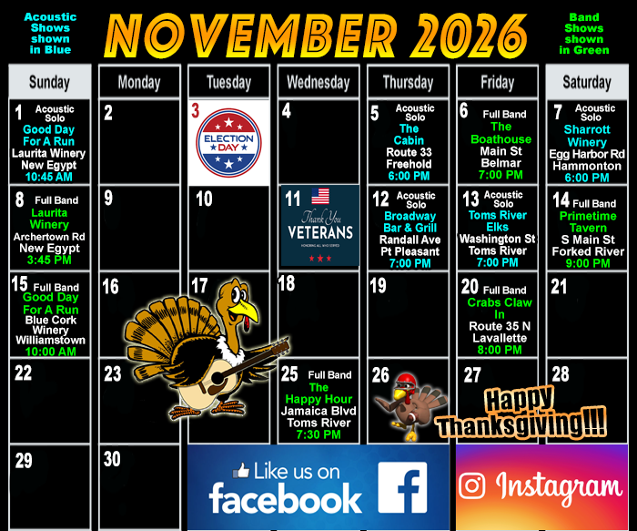 November Live Music in Ocean Monmouth County NJ New Year